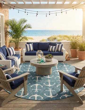 10' x 10' Easy-Clean Coastal Indoor / Outdoor Round Rug