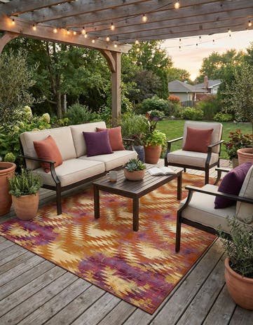 Red Easy-Clean Modern Indoor / Outdoor Rug