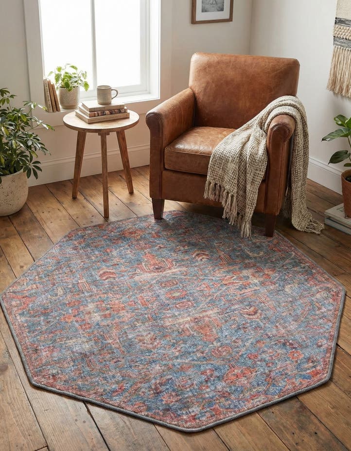 5' 3 x 5' 3 Washable Nostalgia Octagon Rug