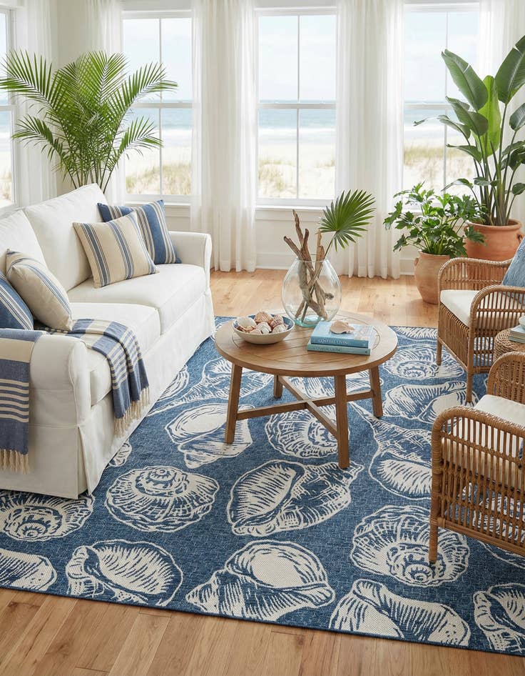 Detail image of  10' x 10'  Washable Coastal Indoor / Outdoor Square Rug