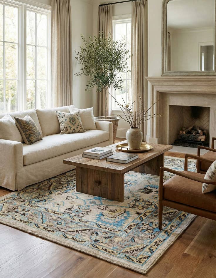 Detail image of 6' 6 x 9' 8 Hand Knotted Oushak Wool Rug