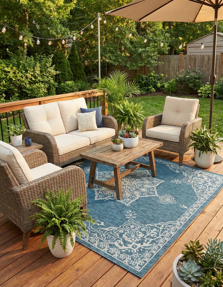 Detail image of 7' 10 x 7' 10  Washable Traditional Indoor / Outdoor Square Rug