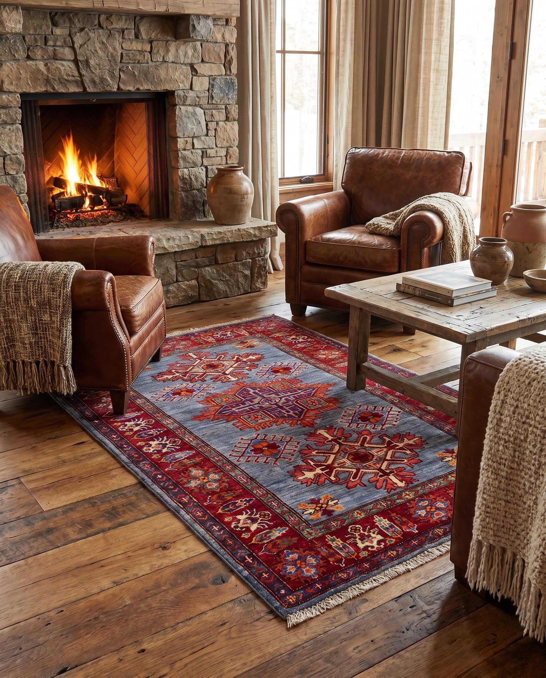 3' 4 x 4' 10 Hand Knotted Kazak Rug
