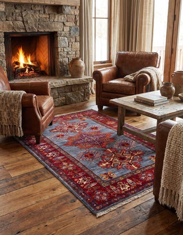 3' 4 x 4' 10 Hand Knotted Kazak Rug