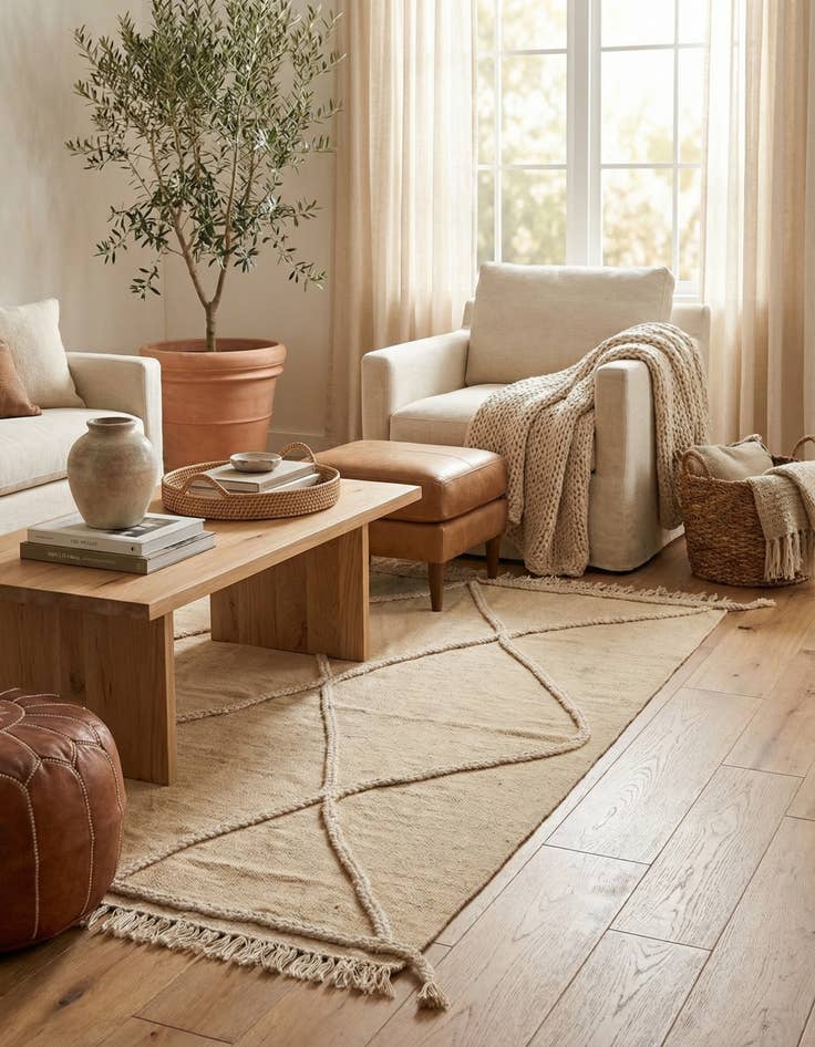 Detail image of 3' 5 x 4' 11  Hand Knotted Moroccan Wool Rug