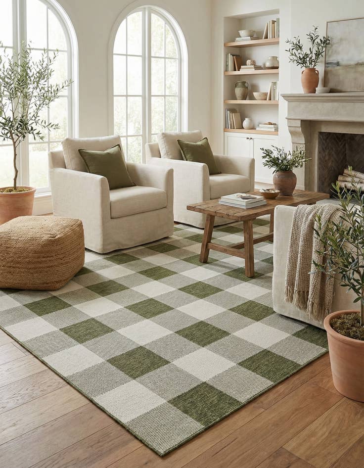 Detail image of 7' 10 x 7' 10 Easy-Clean Checkered Indoor / Outdoor Square Rug