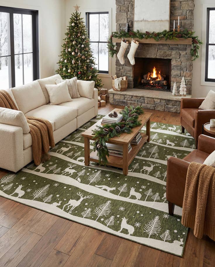 Detail image of 9' x 12' Easy-Clean Holiday Indoor / Outdoor Rug