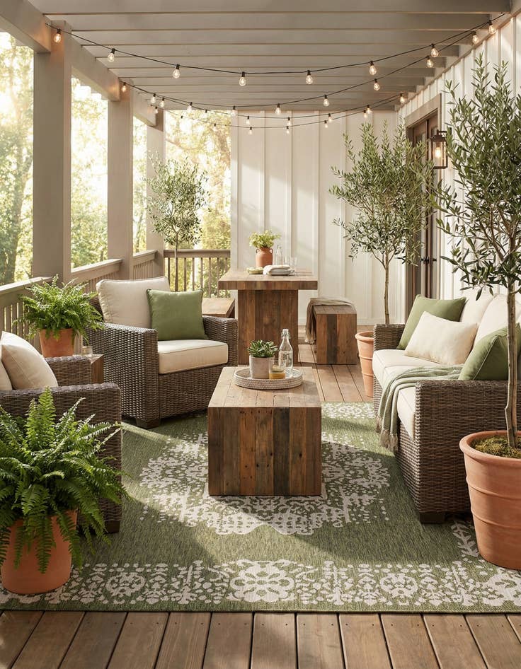 Detail image of 13' x 13'  Washable Traditional Indoor / Outdoor Square Rug