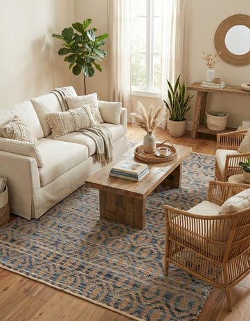 Navy Blue Hand Woven Chindi Jute Rug