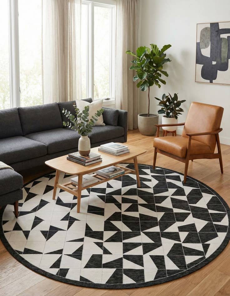 Detail image of 10' x 10'  Washable Modern Indoor / Outdoor Round Rug