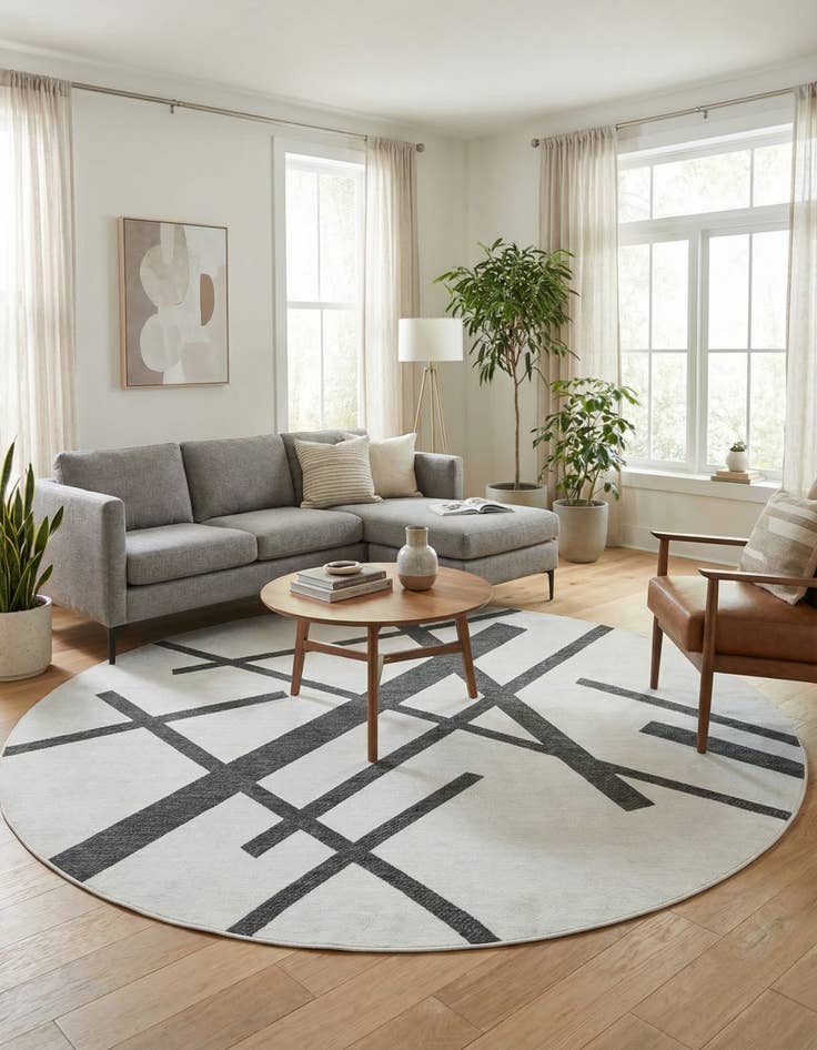 Detail image of  10' x 10'  Washable Modern Indoor / Outdoor Round Rug