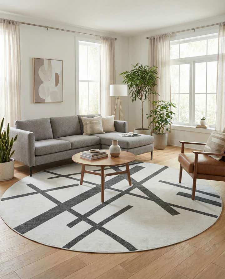 10' x 10' Easy-Clean Modern Indoor / Outdoor Round Rug