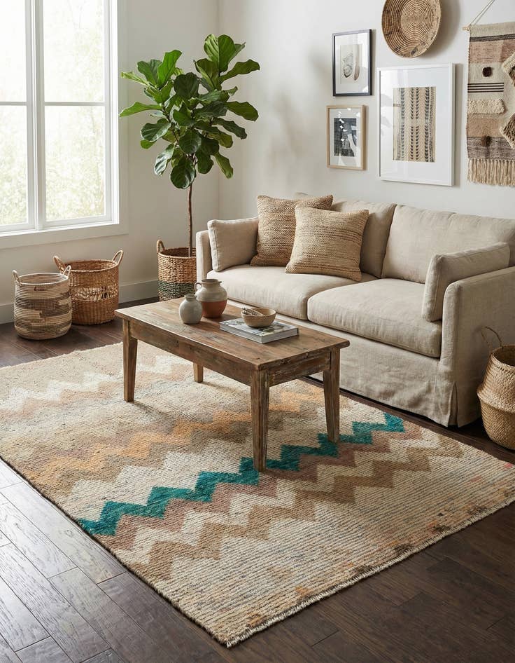 Detail image of 4' 8 x 7' 8  Hand Knotted Moroccan Wool Rug