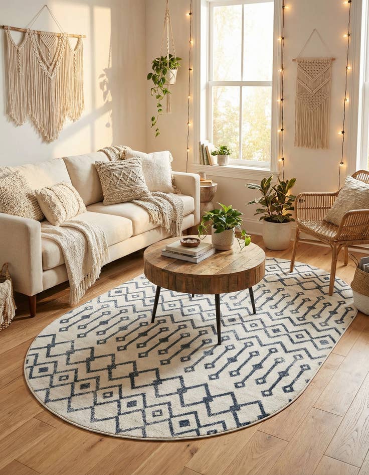 Detail image of 5' 3 x 8' Bohemian Trellis Oval Rug