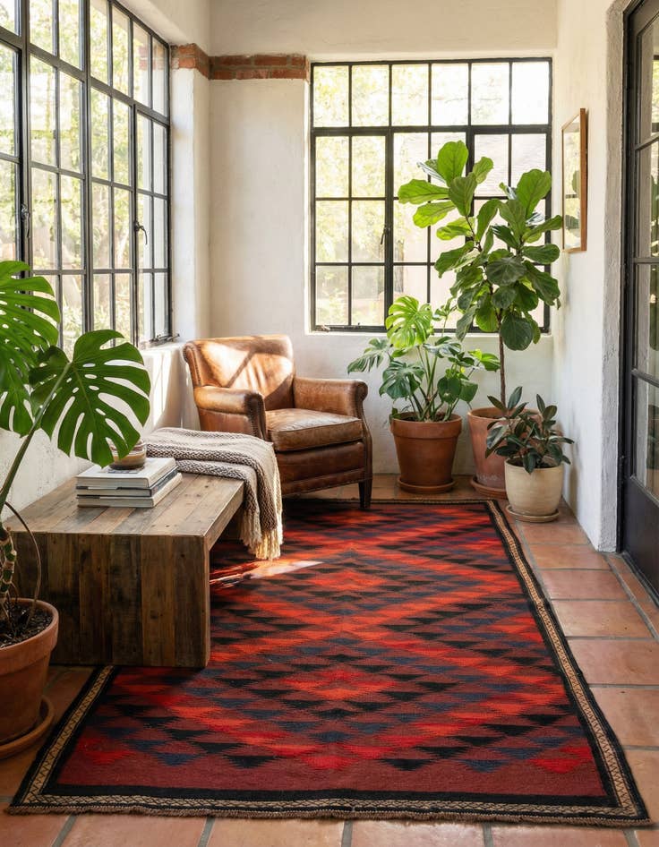 Detail image of 4' 3 x 7' 7  Hand Woven Kilim Afghan Wool Rug