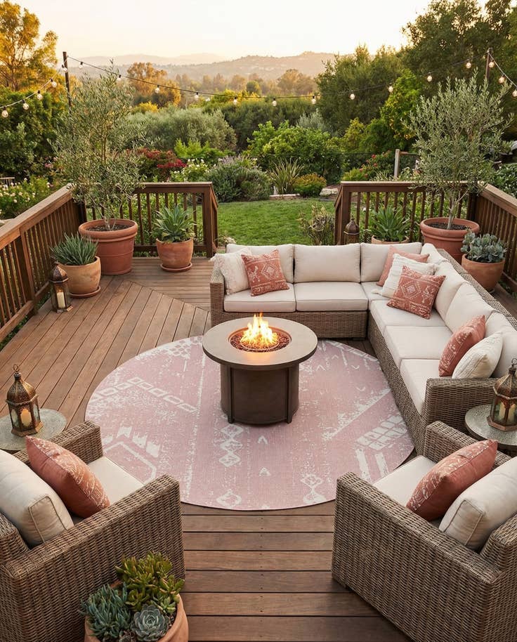 Detail image of 13' x 13' Easy-Clean Bohemian Indoor / Outdoor Round Rug