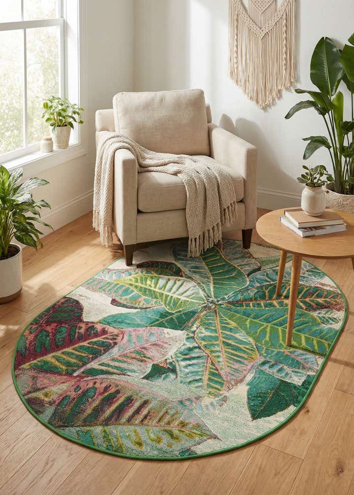 4' x 6' Easy-Clean Botanical Indoor / Outdoor Oval Rug