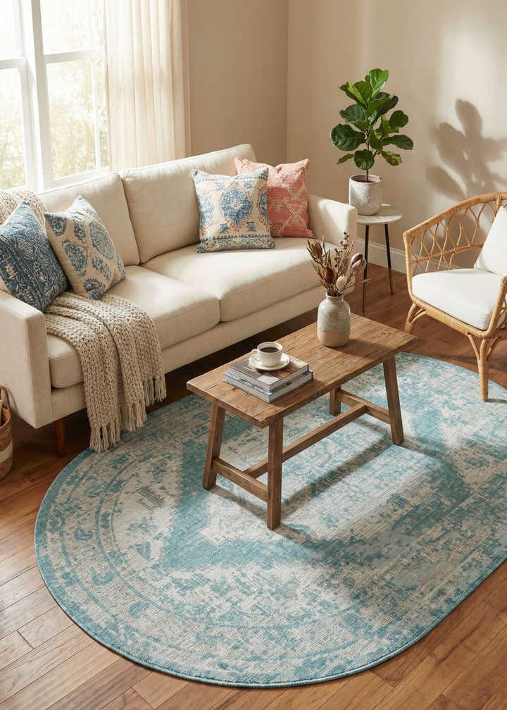 5' 3 x 8' Easy-Clean Traditional Indoor / Outdoor Oval Rug