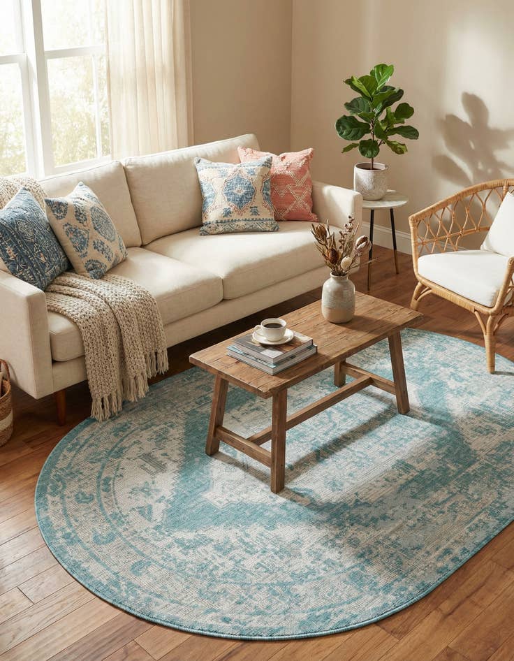 Detail image of 5' 3 x 8' Easy-Clean Traditional Indoor / Outdoor Oval Rug