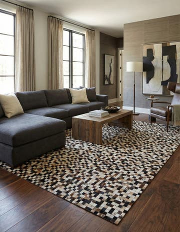 8' 1 x 9' 9 Cowhide Leather Rug