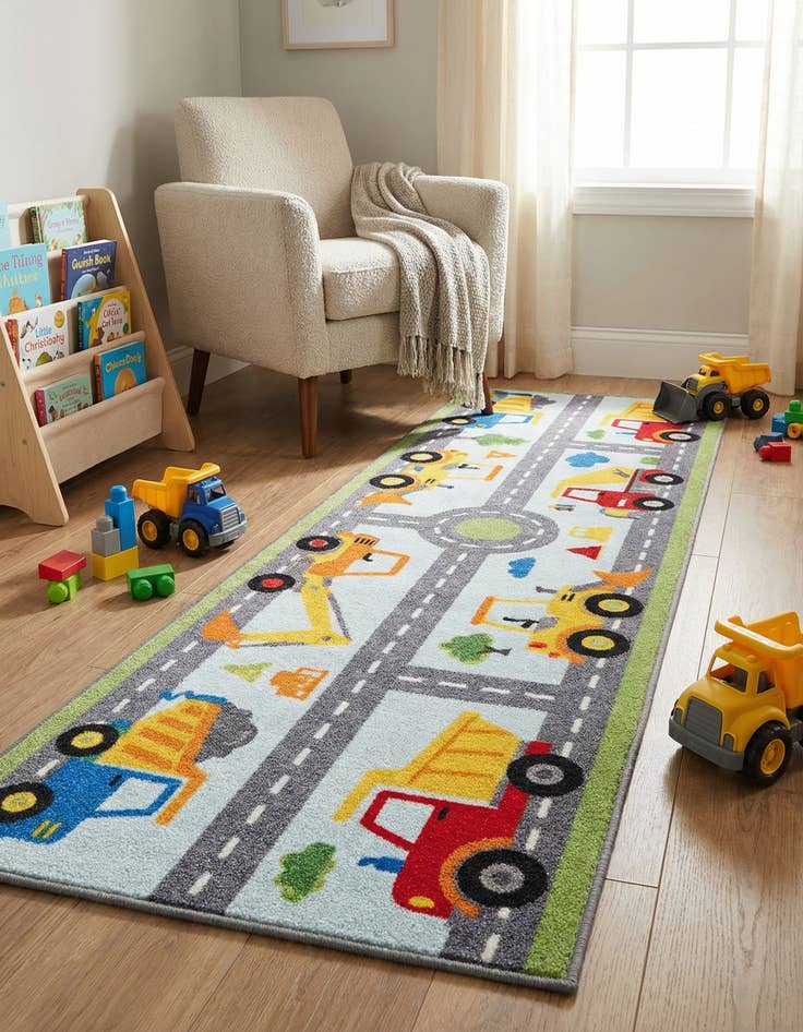 Detail image of 2' 2 x 6' Construction Whimsy Kids Runner Rug