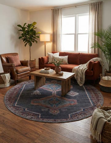 Charcoal and Gray Washable Sisu Round Rug