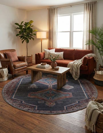 Charcoal and Gray Washable Sisu Round Rug