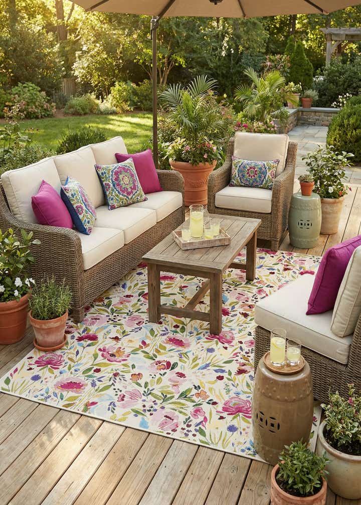 7' 10 x 10' Easy-Clean Botanical Indoor / Outdoor Rug