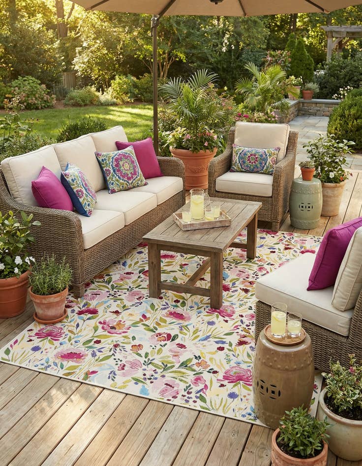 Detail image of 7' 10 x 10'  Washable Botanical Indoor / Outdoor Rug