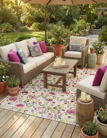 7' 10 x 10' Easy-Clean Botanical Indoor / Outdoor Rug