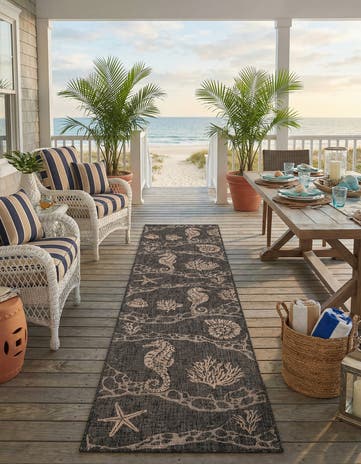 2' 7 x 12' Easy-Clean Coastal Indoor / Outdoor Runner Rug
