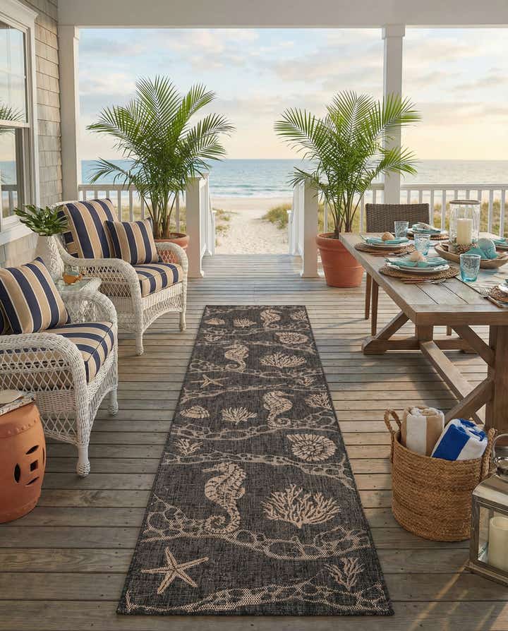 2' 7 x 12' Easy-Clean Coastal Indoor / Outdoor Runner Rug