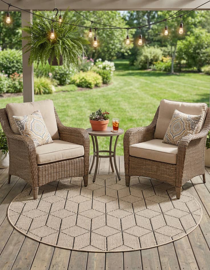 Detail image of  5' 3 x 5' 3  Washable Lattice Indoor / Outdoor Round Rug