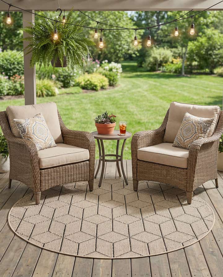 5' 3 x 5' 3 Easy-Clean Lattice Indoor / Outdoor Round Rug