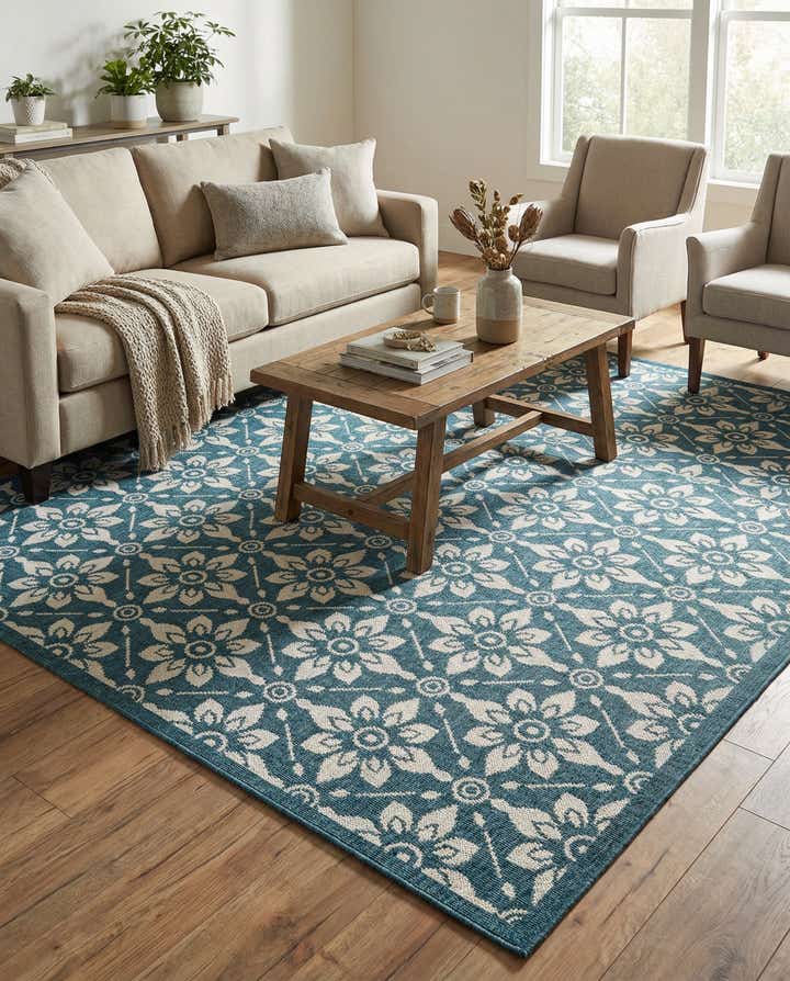 7' 10 x 7' 10 Easy-Clean Lattice Indoor / Outdoor Square Rug