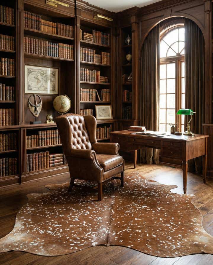 6' 9 x 7' Cowhide Leather Freeform Rug