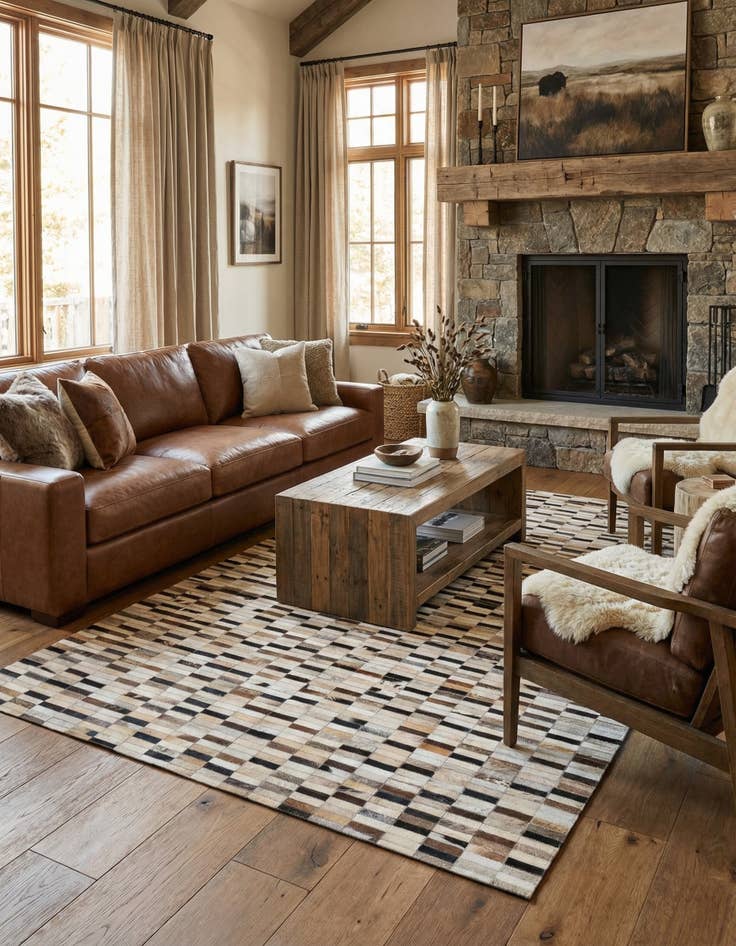 Detail image of 5' x 7' 10 Cowhide Leather Rug