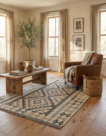 3' 5 x 5' 4 Hand Woven Kilim Maymana Wool Rug