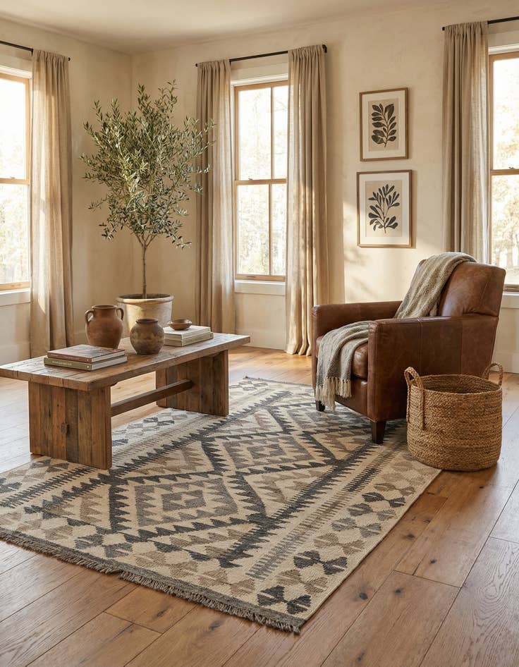 Detail image of 3' 5 x 5' 4  Hand Woven Kilim Maymana Wool Rug