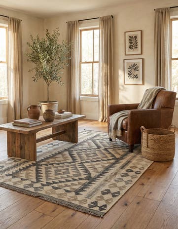 3' 5 x 5' 4 Hand Woven Kilim Maymana Wool Rug