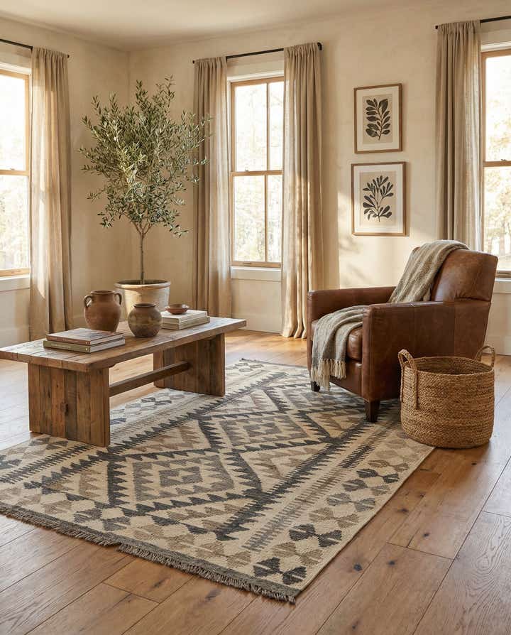 3' 5 x 5' 4 Hand Woven Kilim Maymana Wool Rug