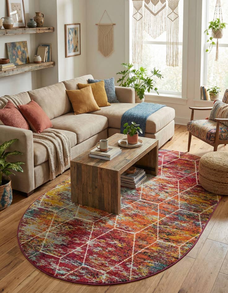 Detail image of  6' x 9' Lattice Frieze Oval Rug