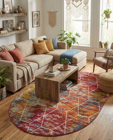  6' x 9' Lattice Frieze Oval Rug