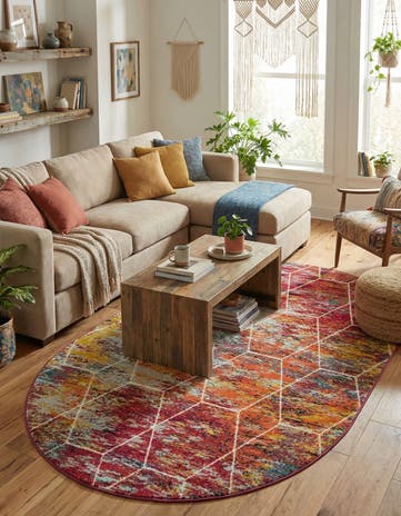 6' x 9' Lattice Frieze Oval Rug