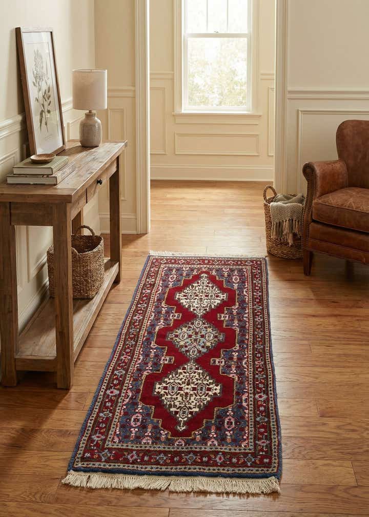 2' 1 x 4' 6 Hand Knotted Gharajeh Wool Runner Rug