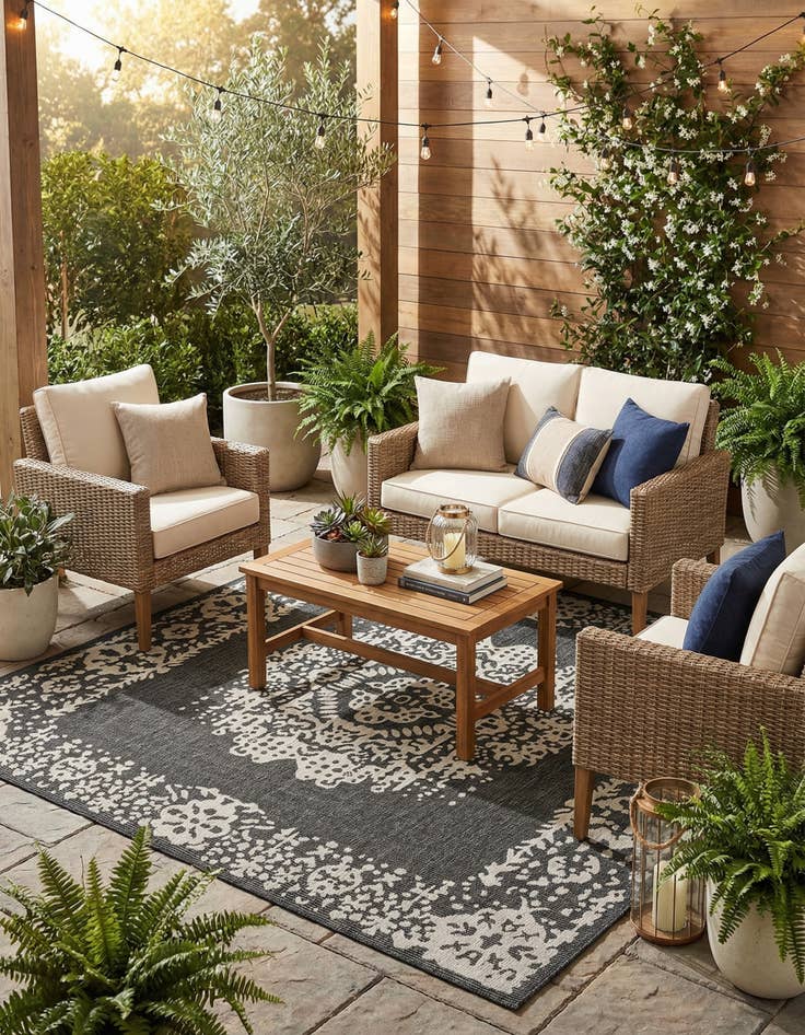 Detail image of  10' x 10'  Washable Traditional Indoor / Outdoor Square Rug