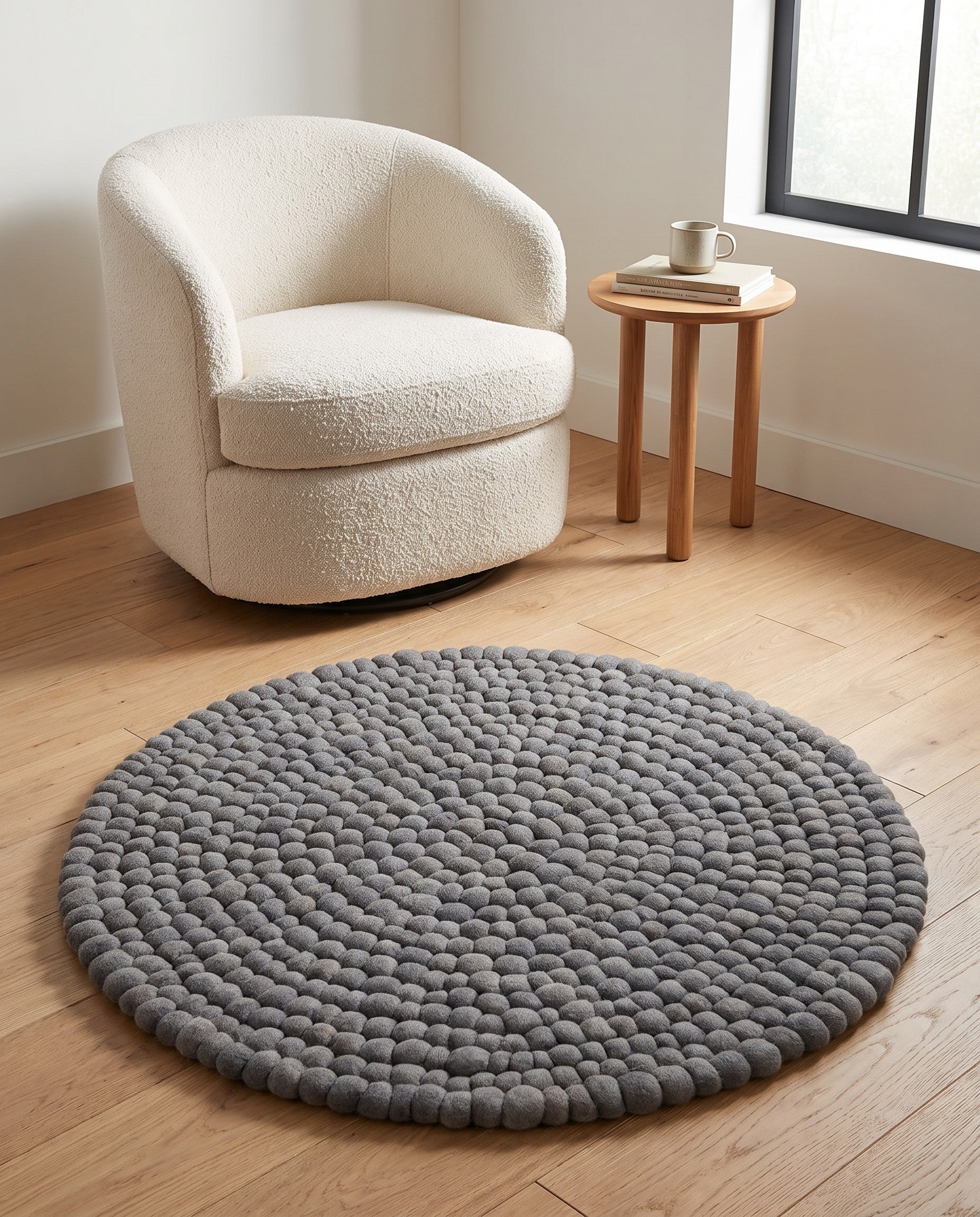 3' 3 x 3' 3 Felt Ball Wool Round Rug