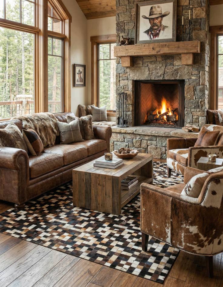 Detail image of 5' x 7' 10 Cowhide Leather Rug