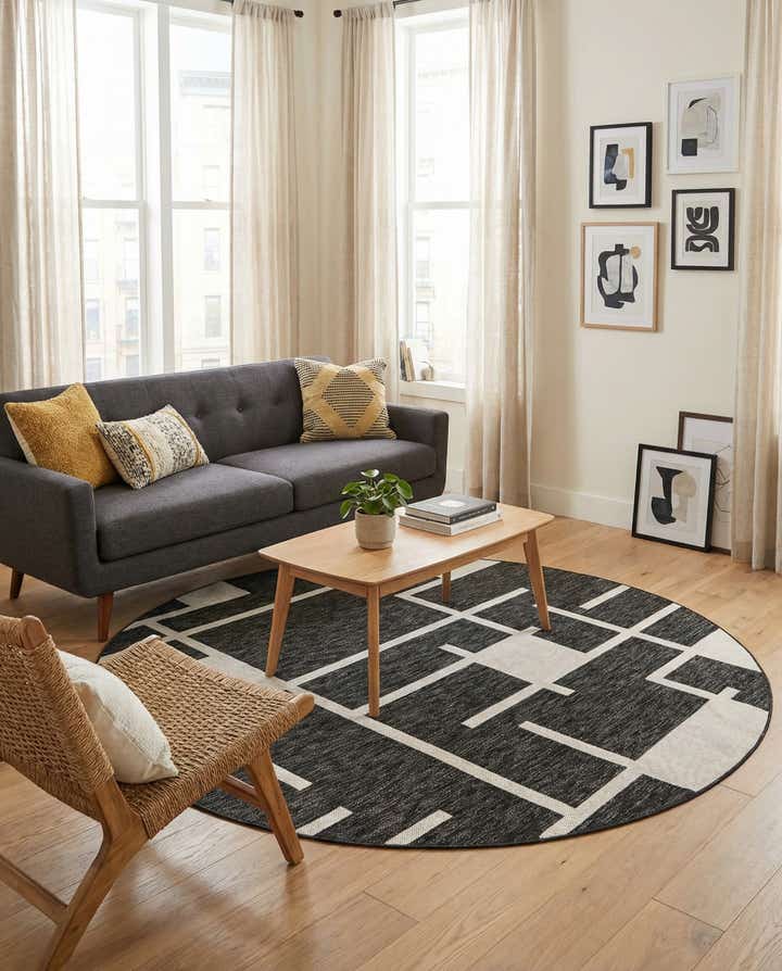 6' x 6' Easy-Clean Modern Indoor / Outdoor Round Rug