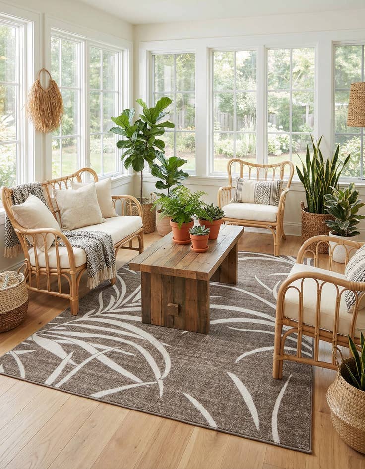 Detail image of 8' x 10'  Washable Botanical Indoor / Outdoor Rug